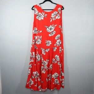 Free People Midi Dress Size M Rita Tiered Flowy Red Floral Print Scoop Open Back